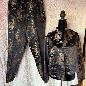 Clio Black and Gold Patterned Satin Ensemble